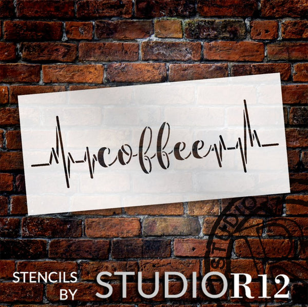 Coffee Heartbeat Stencil by StudioR12 | DIY Kitchen & Coffee Bar Home Decor | Lifeline Word Art | Paint Wood Signs | Select Size | STCL5609