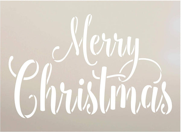 Merry Christmas Stencil by StudioR12 | Reusable Mylar Template Paint Wood Sign | Craft Seasonal Cursive Script Word Art Gift | DIY Holiday Home Decor - Living Room | Select Size