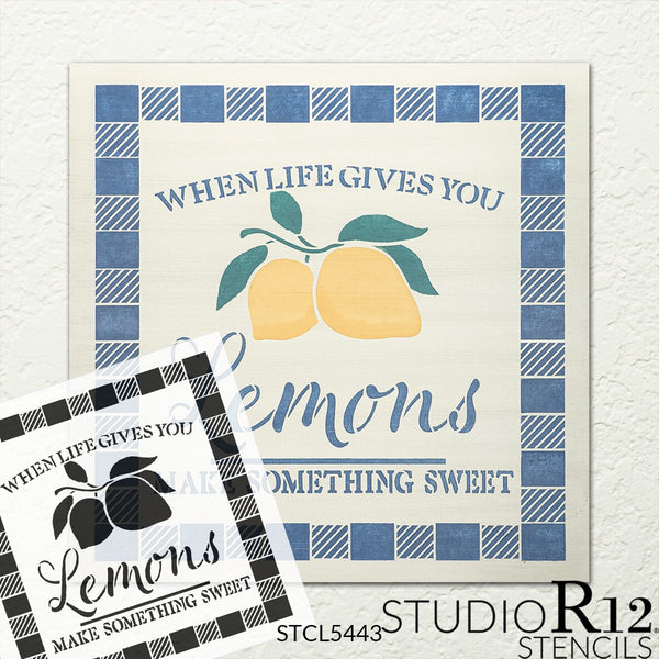 When Life Gives You Lemons Stencil with Plaid Check by StudioR12 | DIY Lemon Kitchen Decor | Craft & Paint Wood Signs | Select Size | STCL5443