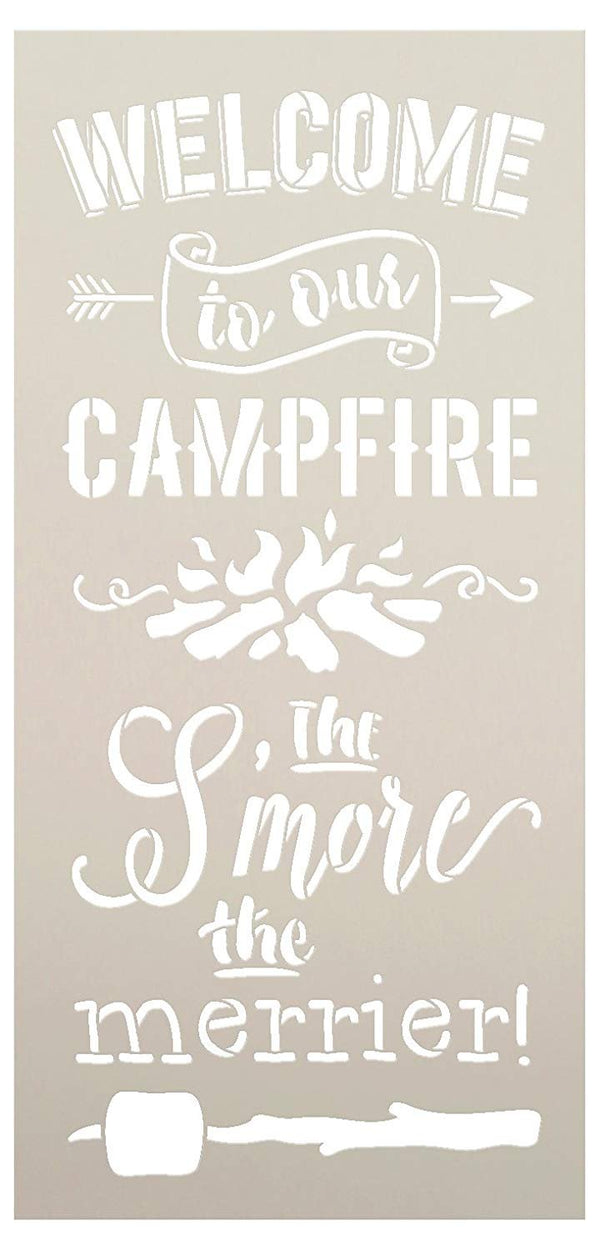 Welcome to Our Campfire Stencil - The S'More The Merrier - with Arrows and Marshmallow by StudioR12 | for Painting on Wood Signs DIY Home Decor Porch Firepit Summer Fall Autumn |Select Size | STCL2497