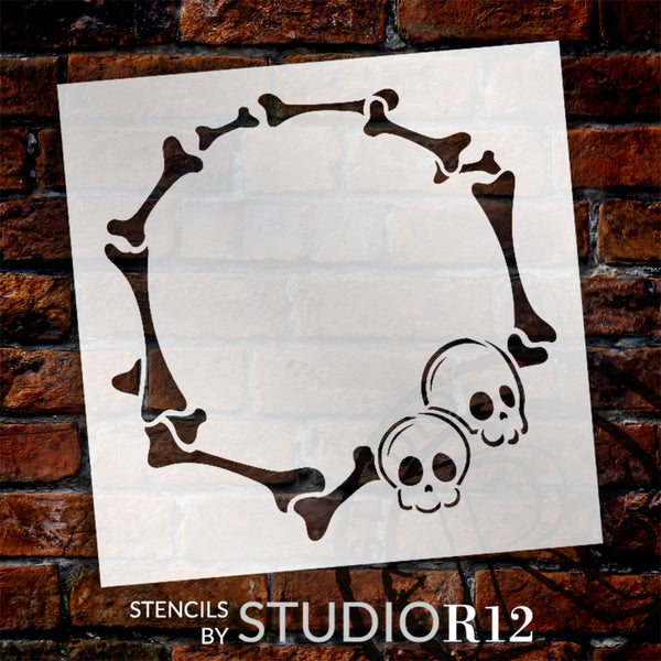 Skull & Bones Round Frame Stencil by StudioR12 - Select Size - USA Made - Craft DIY Spooky Halloween Skeleton Home Decor | Paint Fall Seasonal Wood Sign | Reusable Template | STCL6488