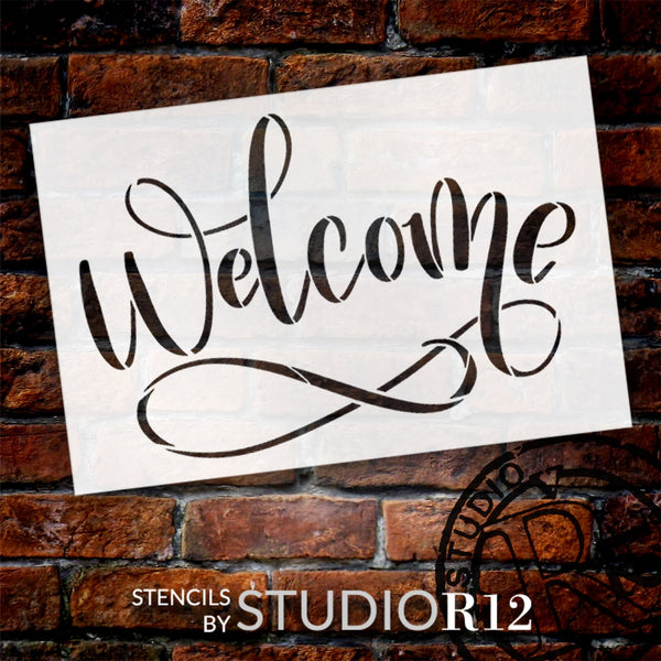Welcome Embellished Script Stencil by StudioR12 | Craft DIY Home Decor | Paint Family Wood Sign | Reusable Mylar Template | Select Size | STCL6024