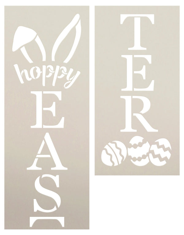 Hoppy Easter Stencil by StudioR12 | DIY Spring Tall Porch Sign | Outdoor Home Decor | Craft & Paint Vertical Wood Leaner Signs | Select Size | STCL6185