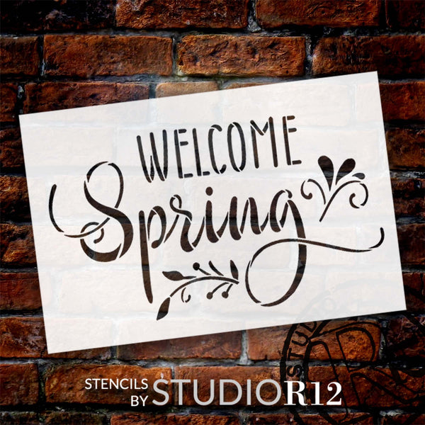 Embellished Welcome Spring Stencil by StudioR12 | Craft DIY Spring Home Decor | Paint Seasonal Wood Sign | Reusable Mylar Template | Select Size | STCL6137