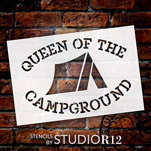 Queen of The Campground Stencil with Tent by StudioR12 | DIY Camping Home Decor | Paint Wood Signs | Reusable Template | Select Size