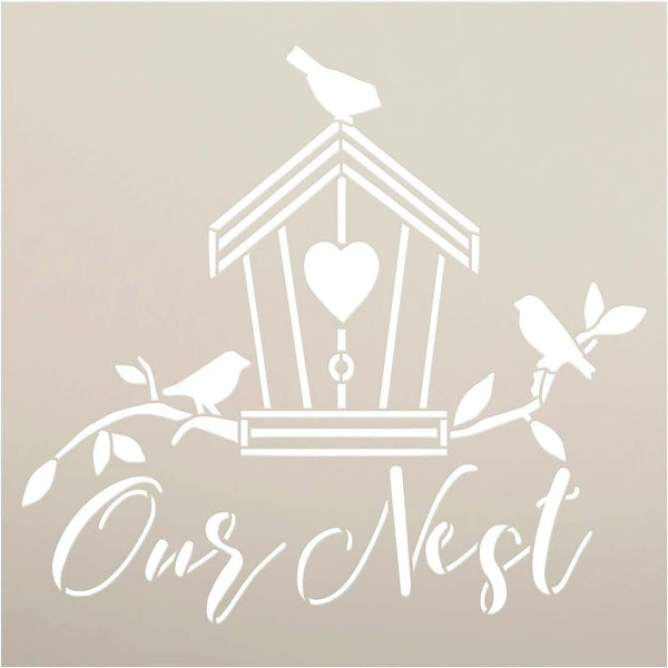 Our Nest Stencil by StudioR12 | DIY Country Birdhouse Home Decor | Craft & Paint Wood Sign | Reusable Mylar Template | Cute Family Tree Gift - Living Room - Porch | Select Size