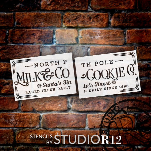 Milk & Cookie Co. Stencil by StudioR12 | Santa North Pole Snowflake | DIY Christmas Winter Holiday Home Decor | Craft & Paint Wood Sign | 2 Part Extra Large Reusable Mylar Template | STCL2924 | Size (46