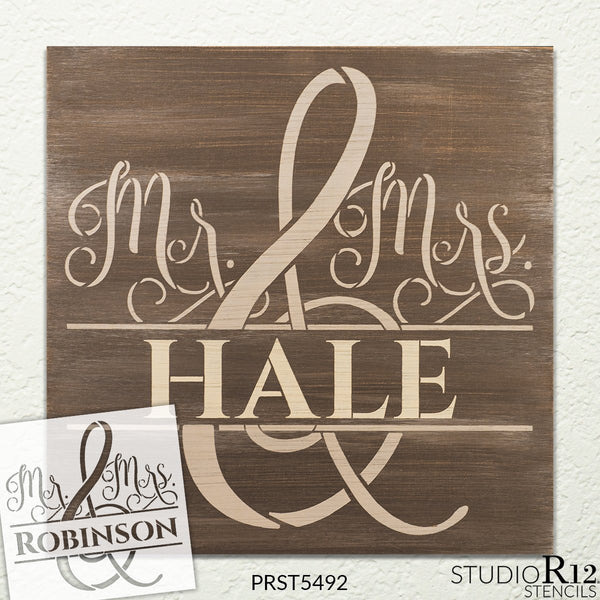 Personalized Mr & Mrs Stencil by StudioR12 | Custom Last Name | DIY Wedding Gift Home Decor | Craft & Paint Wood Signs | Select Size | PRST5492