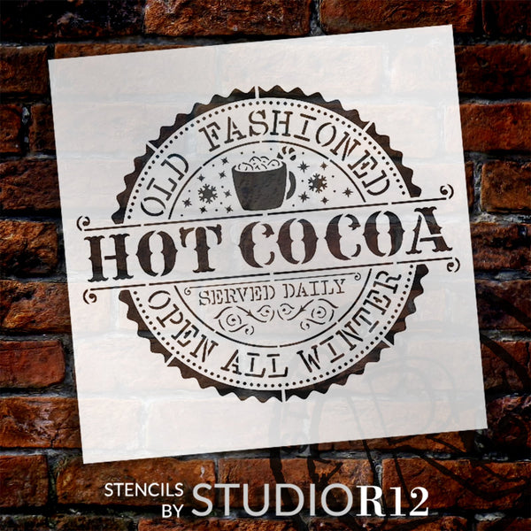 Old Fashioned Hot Cocoa Stencil by StudioR12 - Select Size - USA Made - DIY Vintage Winter Coffee Bar Decor - Craft & Paint Retro Christmas Wood Signs - STCL7143