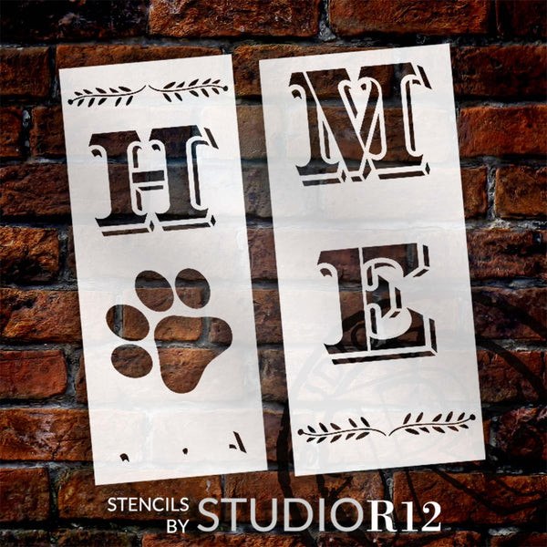 Home with Dog Paw Tall Porch Sign Stencil by StudioR12 | DIY Outdoor Pet Home Decor | Craft Vertical Wood Leaner Signs | 4 ft | STCL6240