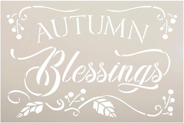 Autumn Blessings Stencil with Leaf Embellishment by StudioR12 | DIY Farmhouse Fall Script Home Decor | Craft & Paint | Select Size