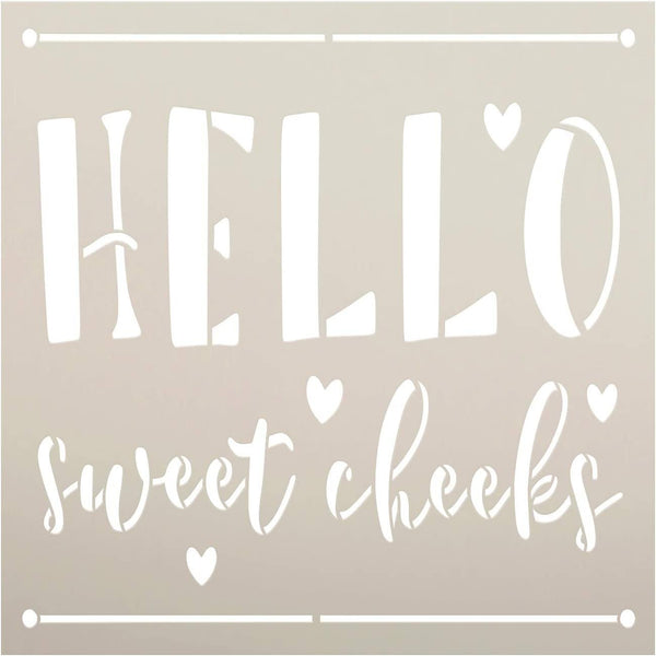 Hello Sweet Cheeks Stencil by StudioR12 | DIY Porch Welcome Home Decor | Craft & Paint Wood Sign | Reusable Mylar Template | Cursive Script Heart Gift | Select Size