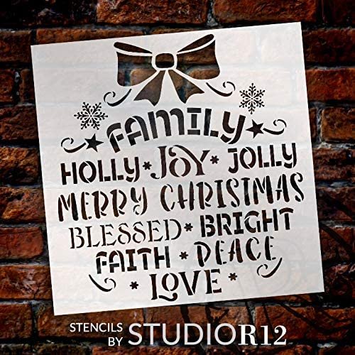 Family Christmas Ornament Word Art Stencil by StudioR12 | DIY Holiday Hope Love Home Decor | Craft & Paint Wood Sign | Reusable Mylar Template | Holly Jolly Gift | Select Size