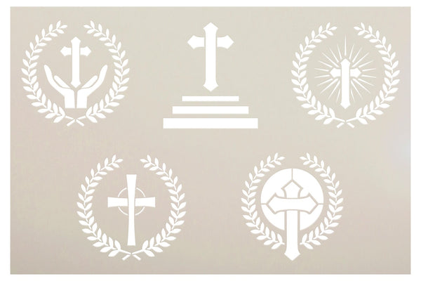 Mixed Crosses Stencil by StudioR12 | God's Hands, Laurels. Calvary, Celtic | Craft DIY Christian Home Decor | Paint Fabric Wood Signs | Select Size | STCL6392
