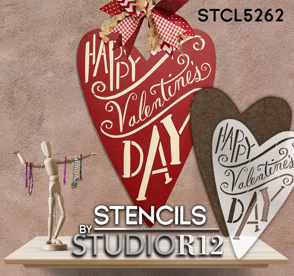 Happy Valentine's Day Heart Shape Stencil by StudioR12 | DIY Farmhouse Home Decor | Craft & Paint Wood Signs | Select Size | STCL5626