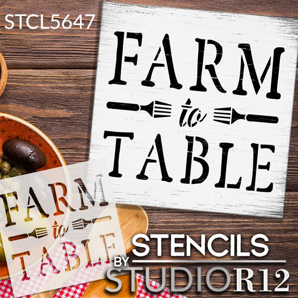 Farm to Table Stencil with Forks by StudioR12 | DIY Farmhouse Kitchen & Home Decor | Craft & Paint Rustic Wood Signs | Select Size | STCL5647