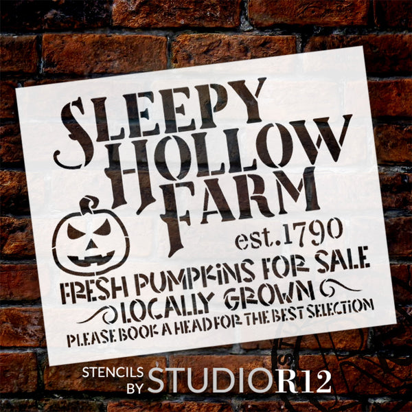 Sleepy Hollow Farm Fresh Pumpkin Stencil by StudioR12 - Select Size - USA Made - Pumpkin Patch | Craft DIY Halloween Home Decor | Paint Fall Wood Sign | STCL6587