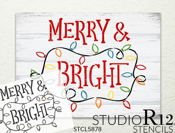 Merry & Bright Stencil by StudioR12 | Craft DIY Christmas Light Home Decor | Paint Winter Holiday Wood Sign | Reusable Mylar Template | Select Size | STCL5878