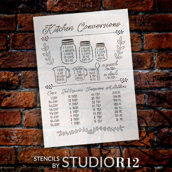 Kitchen Conversion Chart Stencil by StudioR12 | DIY Farmhouse Kitchen Chalkboard | Measurement Cheat Sheet Wall Decor | Select Size | STCL6955