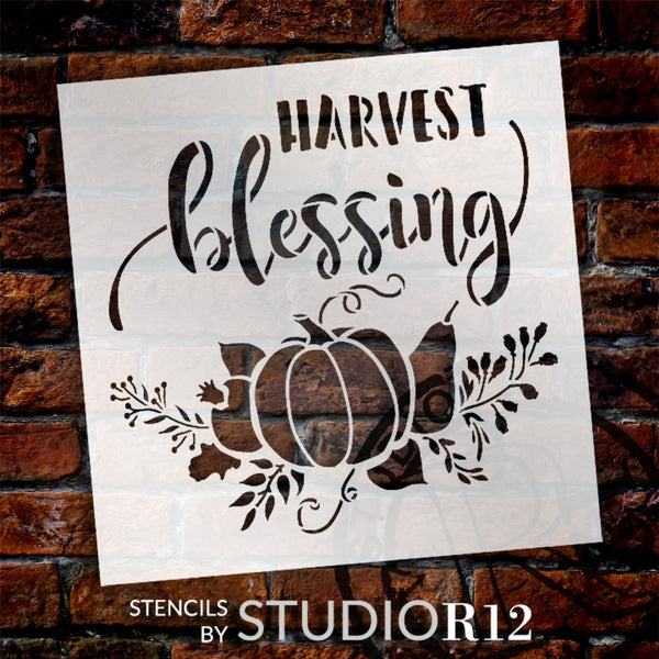 Harvest Blessing Pumpkin Stencil by StudioR12 | Craft DIY Fall Autumn Thanksgiving Home Decor | Paint Wood Sign Reusable Mylar Template | Select Size | STCL5710