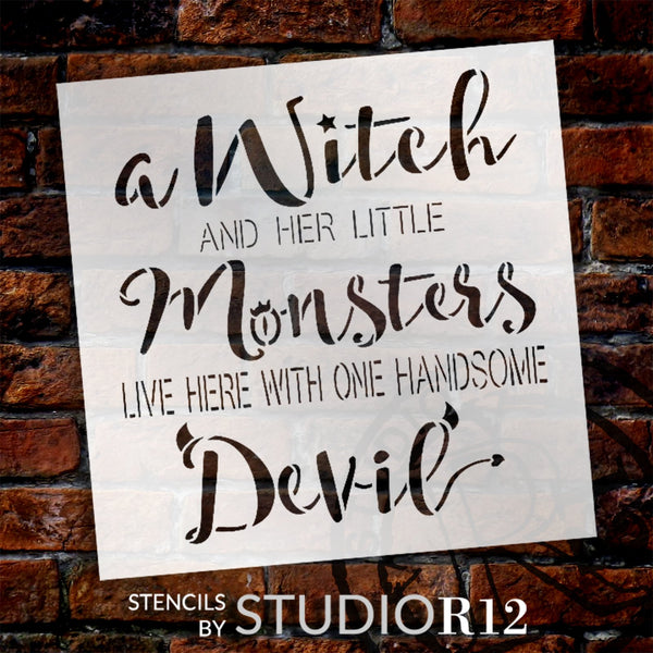 Witch Little Monsters Handsome Devil Stencil by StudioR12 | Craft DIY Halloween Home Decor | Paint Wood Sign | Reusable Mylar Template | Select Size | STCL5929