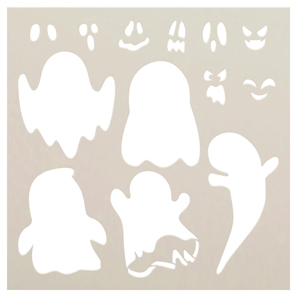 Ghosts & Faces Stencil by StudioR12 - Select Size - USA Made - Craft DIY Ghost Halloween Decor - Small & Large Reusable Pattern Templates for Painting - STCL7091