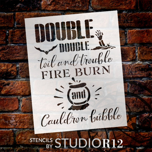 Double Double Toil & Trouble Stencil with Cauldron by StudioR12 | DIY Halloween Home Decor | Craft & Paint Wood Signs | Select Size | STCL5744