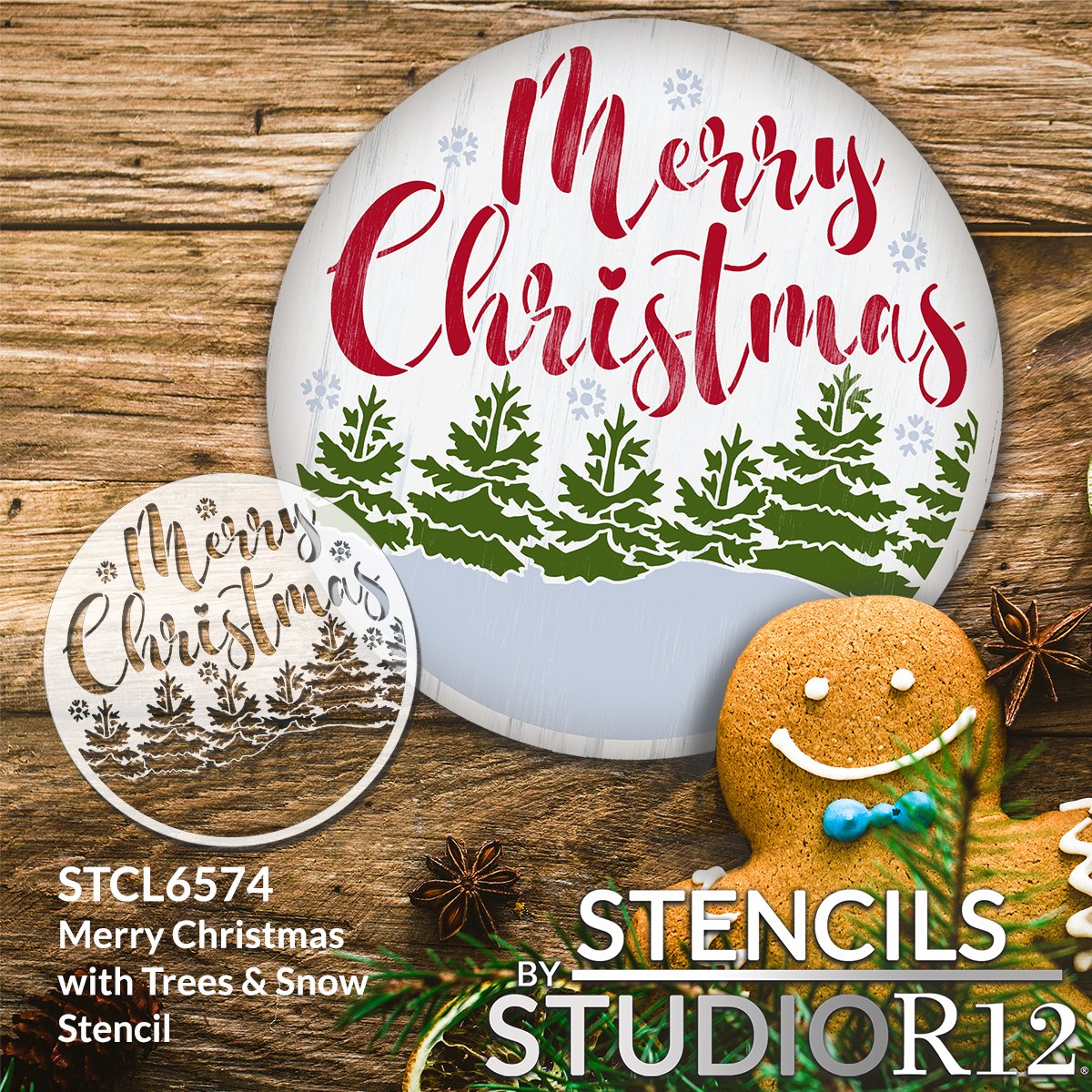 Merry Christmas Stencil by StudioR12  Trendy Rustic Script Word Art - –  StudioR12 Stencils