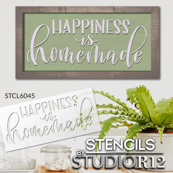 Happiness is Homemade Stencil by StudioR12 | Craft DIY Farmhouse Home Decor | Paint Family Wood Sign | Reusable Mylar Template | Select Size | STCL6045