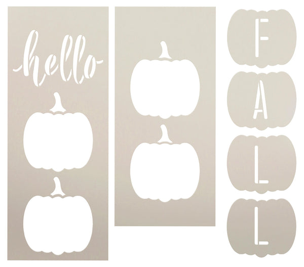 Vertical Hello Fall Tall Porch Sign Stencil w/ Pumpkins by StudioR12 - 4 ft - USA Made - Craft DIY Autumn Patio Decor | Paint Fall Wood Porch Leaners | STCL6552