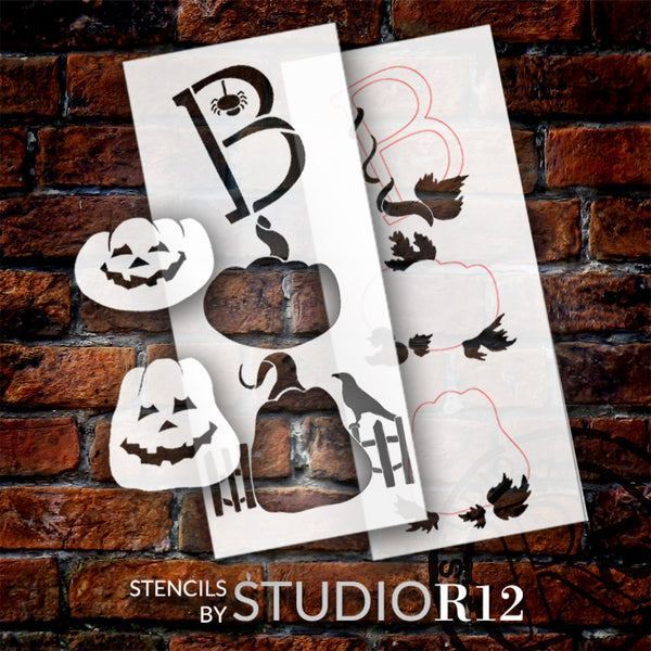 Boo Pumpkins 4-Part Stencil by StudioR12 - USA Made - DIY Spooky Jack-o-Lantern Home Decor | Halloween Sign Crafts | STCL6956