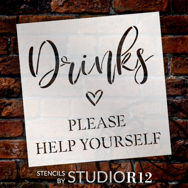 Drinks Please Help Yourself Stencil by StudioR12 | Craft DIY Wedding Decor | Paint Wood Sign | Reusable Mylar Template | Select Size | STCL6083