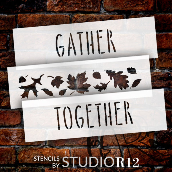 Gather Together Skinny Stack Stencils with Leaves by StudioR12 - Select Size - USA Made - DIY Fall Stacked Wood Blocks for Thanksgiving Tiered Tray - STCL7098