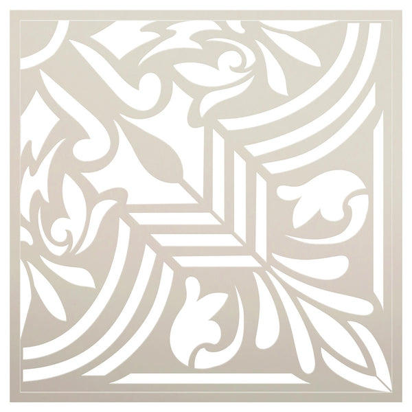 Ornate Geometric Floral Tile Stencil by StudioR12 | DIY Kitchen Backsplash | Reusable Wall & Bathroom Quarter Pattern | Select Size | STCL5174