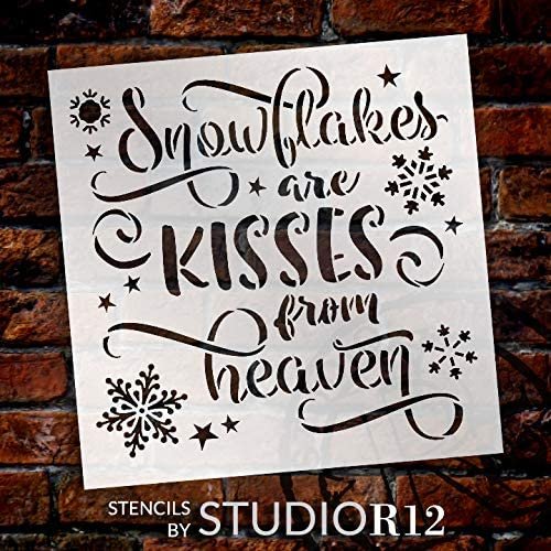 Snowflakes are Kiss from Heaven Stencil by StudioR12 | DIY Christmas Holiday Home Decor | Craft & Paint Wood Sign | Select Size | STCL3642