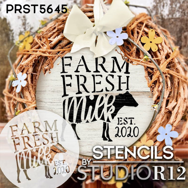 Personalized Farm Fresh Milk Round Stencil by StudioR12 | DIY Farmhouse Home Decor | Custom Est. Date | Paint Wood Signs | Select Size | PRST5645