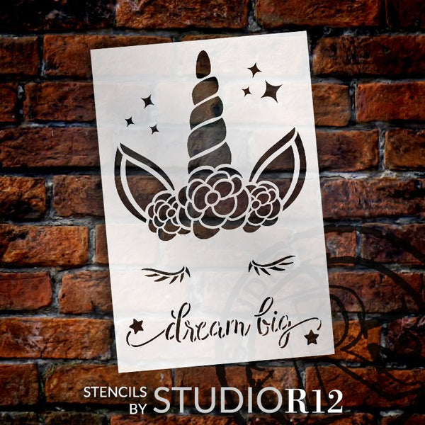 Dream Big Stencil with Unicorn & Stars by StudioR12 | DIY Children's Bedroom & Nursery Home Decor | Paint Wood Signs | Select Size | STCL5138