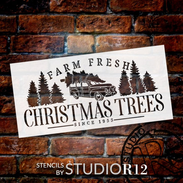 Farm Fresh Christmas Trees Since 1955 Stencil by StudioR12 | DIY Holiday Home Decor Gift | Craft & Paint Wood Sign Reusable Mylar Template Select Size (20.25 inches x 9.75 inches)