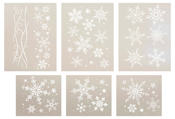 Snowflake Stencil Set by StudioR12 - 6 Piece Set - USA Made - DIY Christmas Decorations | Reusable Mixed Media Template for Holiday Crafting | STCL166