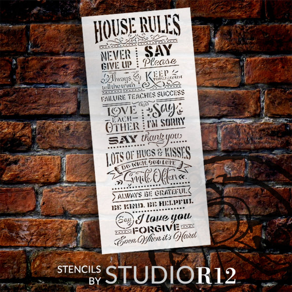 House Rules Never Give Up Tall Stencil by StudioR12 - Select Size - USA Made - Craft DIY Modern Farmhouse Home Decor | Paint Wood Sign Chalkboard | STCL6424