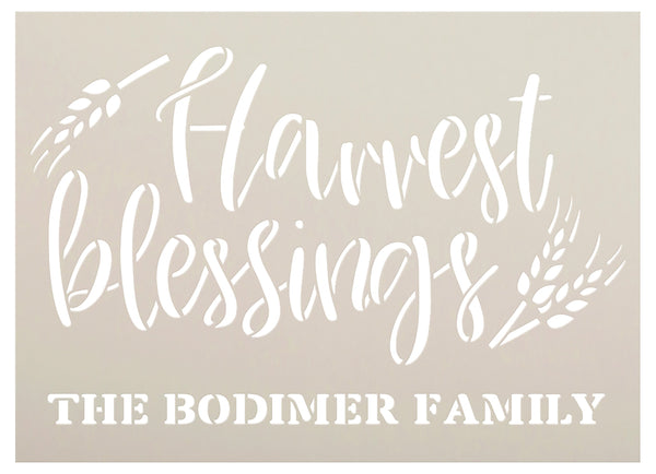 Personalized Harvest Blessings Stencil with Wheat by StudioR12 | DIY Paint Fall Farmhouse Home Decor | Rustic Autumn Grain | Select Size | STCL3117
