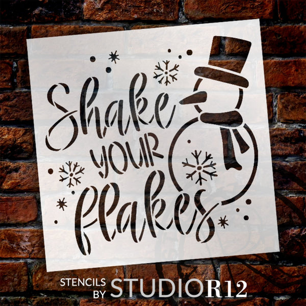 Shake Your Flakes w/ Snowman & Snowflakes Stencil by StudioR12 - Select Size - USA Made - Craft DIY Christmas Art Home Decor | Paint Winter Wood Sign | STCL6668