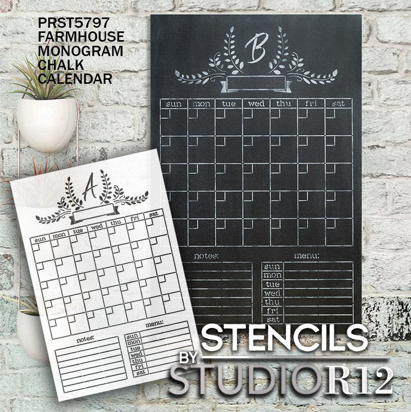 Farmhouse Chalkboard Calendar & Monogram 3-Part Stencil Set by StudioR12, DIY Home & Kitchen Decor, Craft & Paint Wood Signs