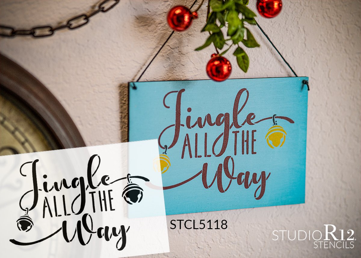 Script Jingle All The Way Tall Porch Sign Stencil - DIY Christmas