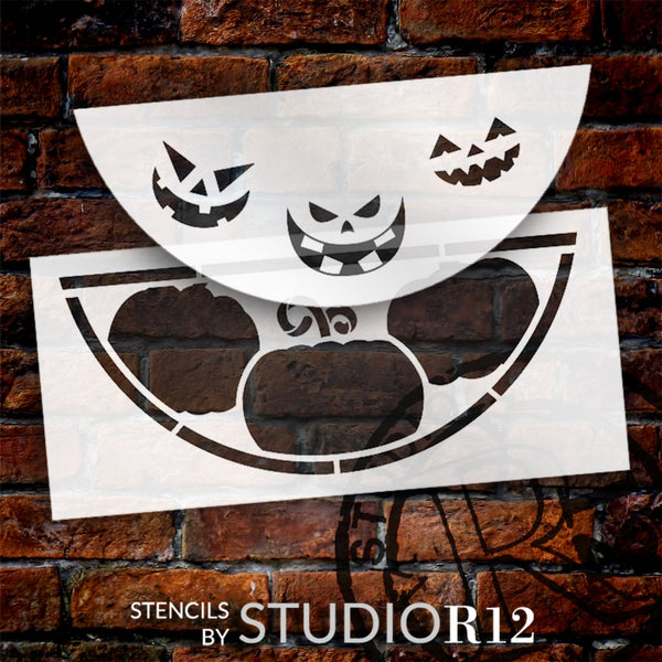 Jack o Lantern Half Round Stencil by StudioR12 - Select Size - USA Made - DIY Spooky Pumpkin Face Door Hanger - Painting Wood Halloween Decor - STCL7104