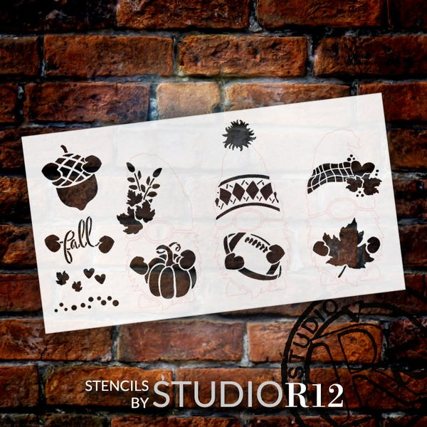 Fall Gnome Embellishment Stencil by StudioR12 | DIY Autumn Leaves Pumpkin Home Decor | Craft & Paint Wood Sign | Reusable Mylar Template | Select Size |STCL5704