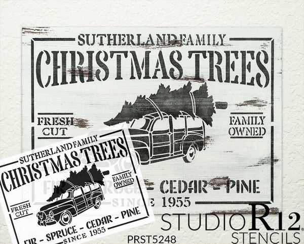 Family Christmas Trees Personalized 2-Part Stencil by StudioR12 | DIY Home Decor | Craft & Paint Wood Sign | Reusable Mylar Template | 18 x 13 INCHES