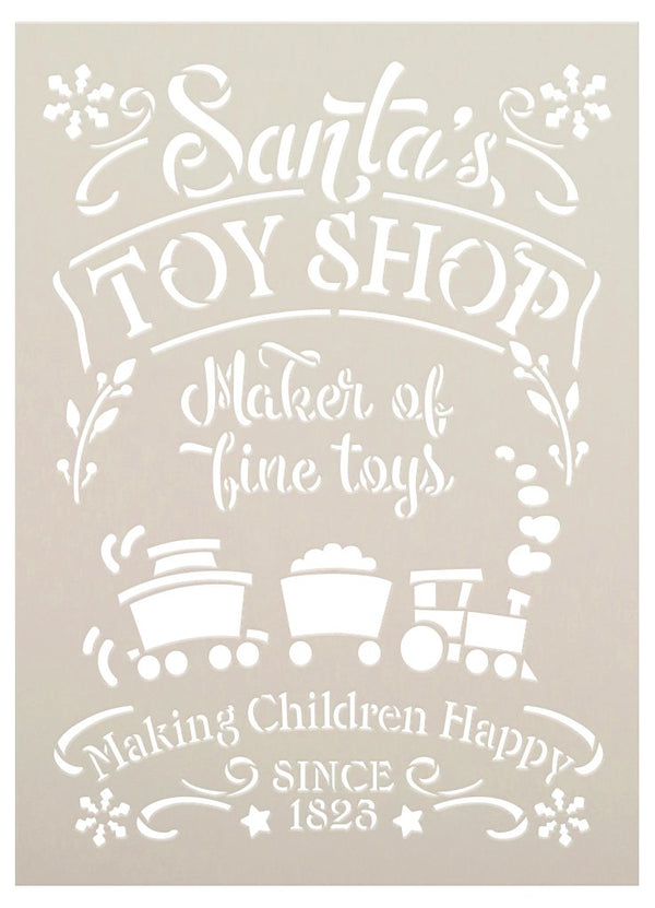 Santa Toy Shop 1823 Stencil by StudioR12 | DIY Happy Children Christmas Home Decor | Craft & Paint Wood Sign | Reusable Mylar Template | Select Size