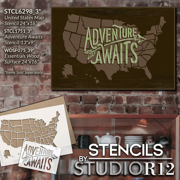 United States Map Stencil by StudioR12 | Craft DIY Home Decor | Paint Geographic Wood Sign | Reusable Mylar Template | Select Size | STCL6298