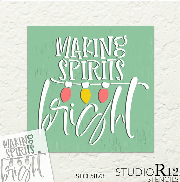 Making Spirits Bright Stencil with Christmas Lights by StudioR12 | DIY Modern Holiday Home Decor | Craft & Paint Wood Sign | Select Size | STCL5873